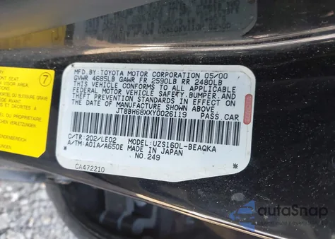 2000 Lexus Gs 400 z USA, uszkodzony, nr VIN JT8BH68XXY0026119